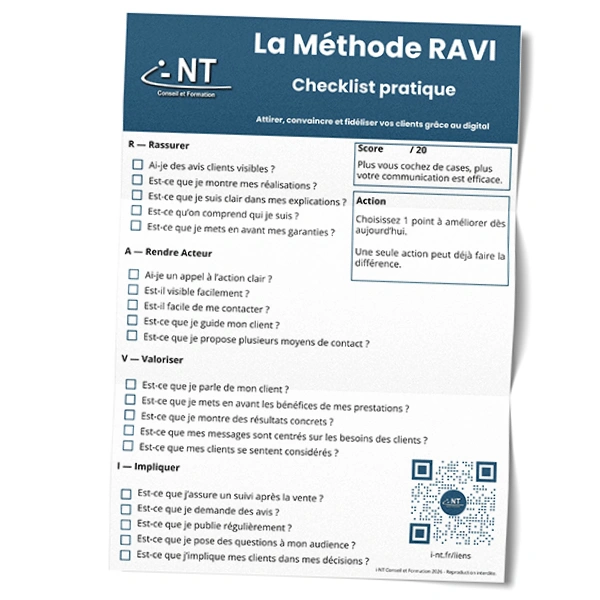 Visuel de la cheklist pour mettre en pratique la méthode RAVI